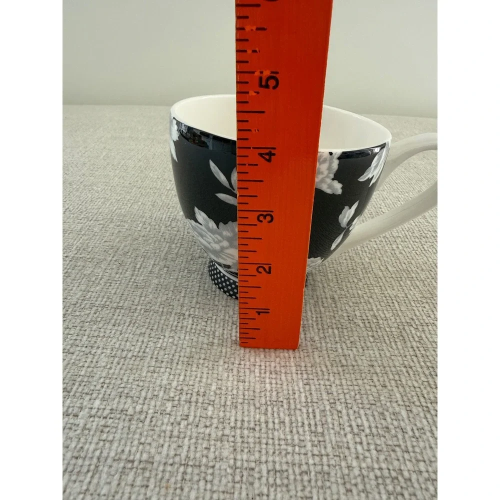 Portobello By Inspire Tea Coffee‎ Cup Black White Floral Polka Dots Bone China